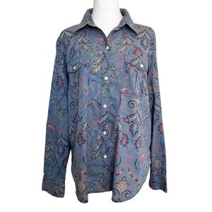 Vintage Lauren Ralph Lauren Blue Western Long Sleeve Button Down Up Shirt XL